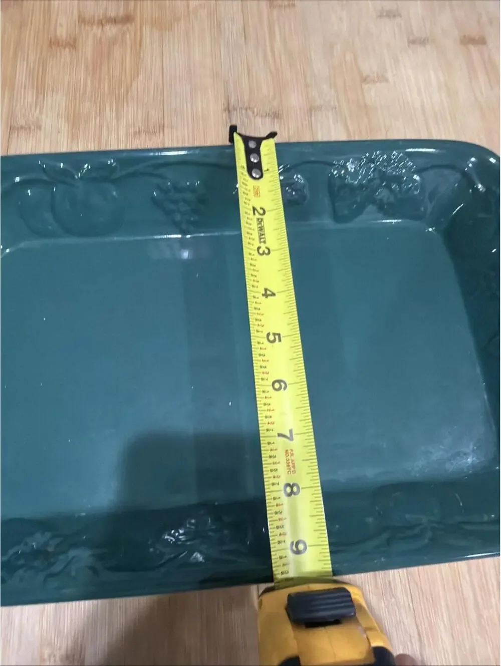 Vintage Embossed Dark Green Casserole Baking Dish 14 X 9” Grapes Fruit Motif *